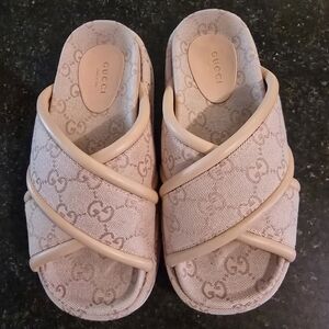 Gucci Blush Pink GG Canvas Platform Sandals